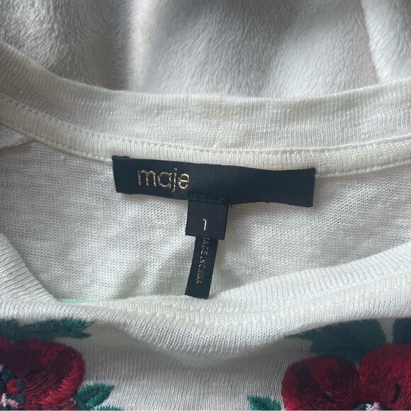 MAJE Tanisha Floral Embroidered Linen Jersey T-Shirt - Picture 7 of 9